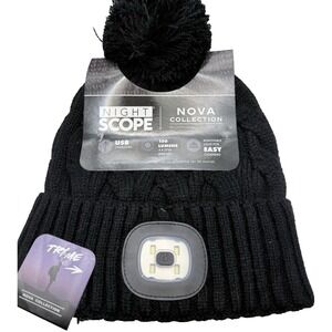 Night Scope Womens Nova Pom Hat Black Rechargeable LED Beanie Cable Knit NWT